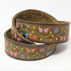 HIPPIE Cowgirl Belt TOOLED Leather 34 36 FLORAL boho WESTERN Butterflies Flowers